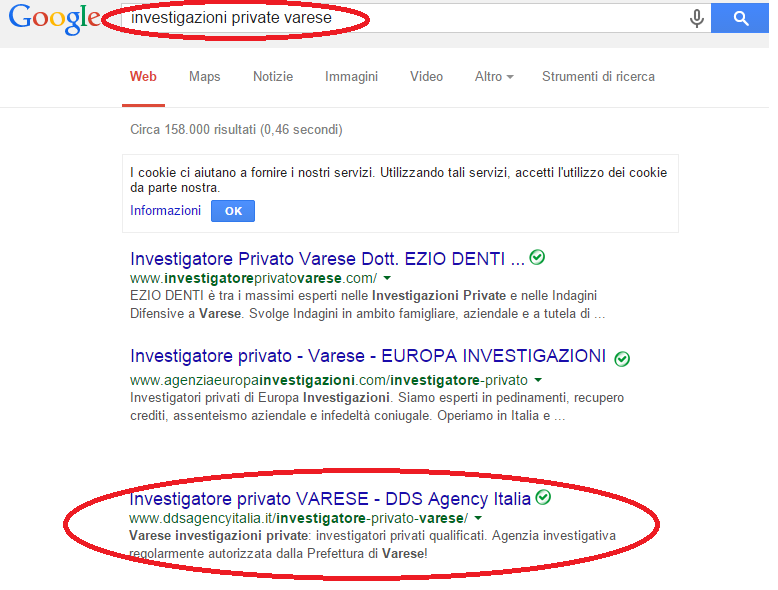Posizionamento sito internet agenzia investigativa