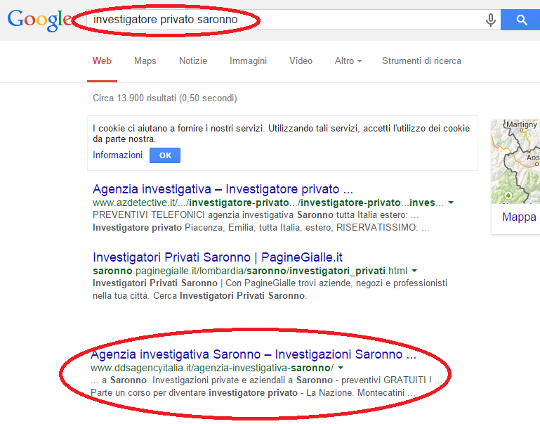 posizionamento sito prima pagina Google - investigatore privato Saronno