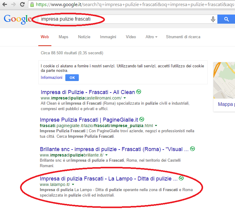 Impresa pulizie La Lampo prima pagina Google